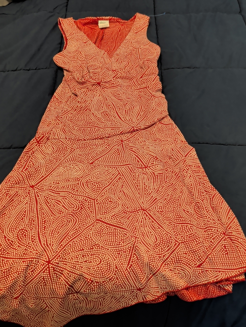 Sleeveless Red Printed Maxi Dress with V-Neck